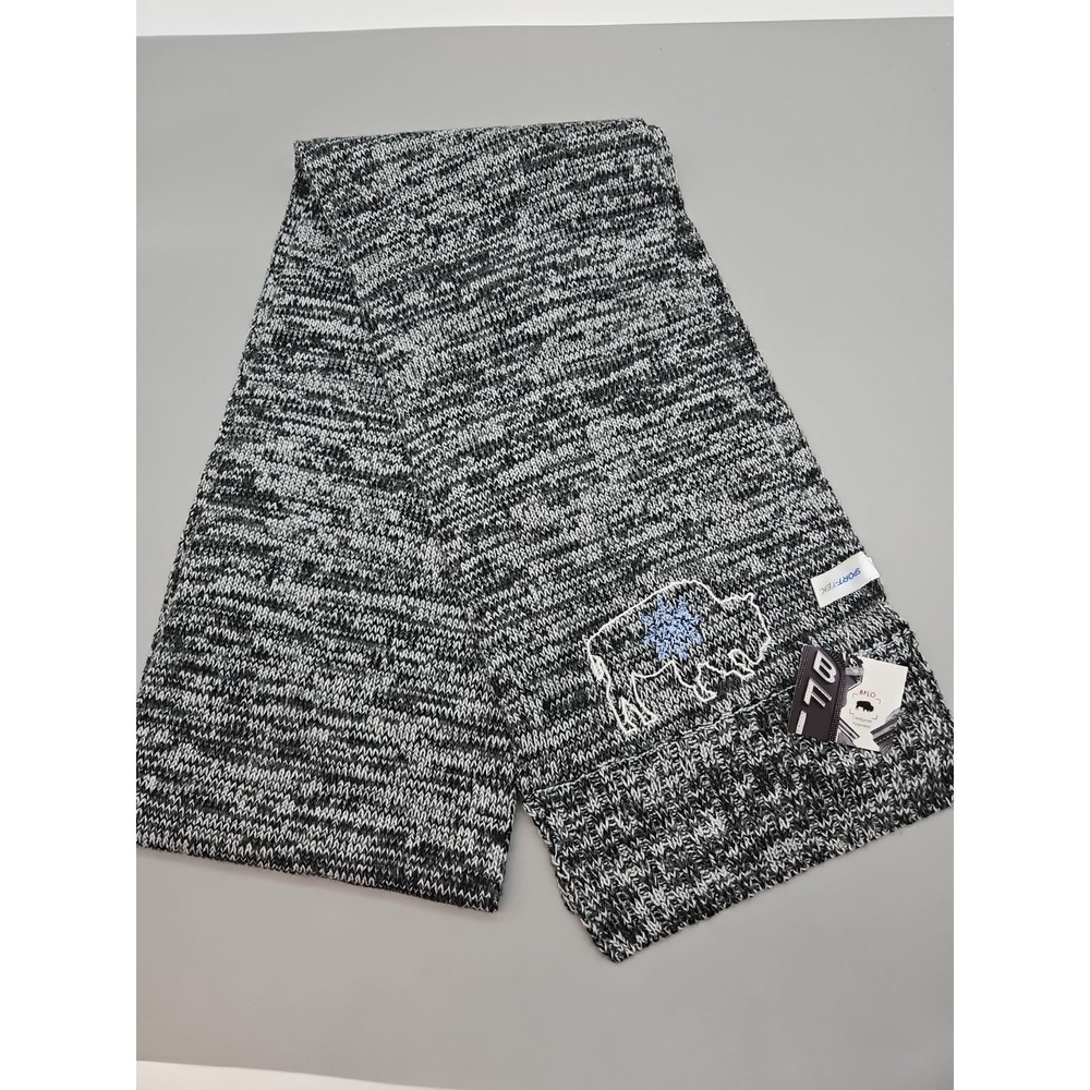 BFLO Sport-Tek Soft Grey & Black Marled Scarf w/ Embroidered Buffalo 72"x8" NEW